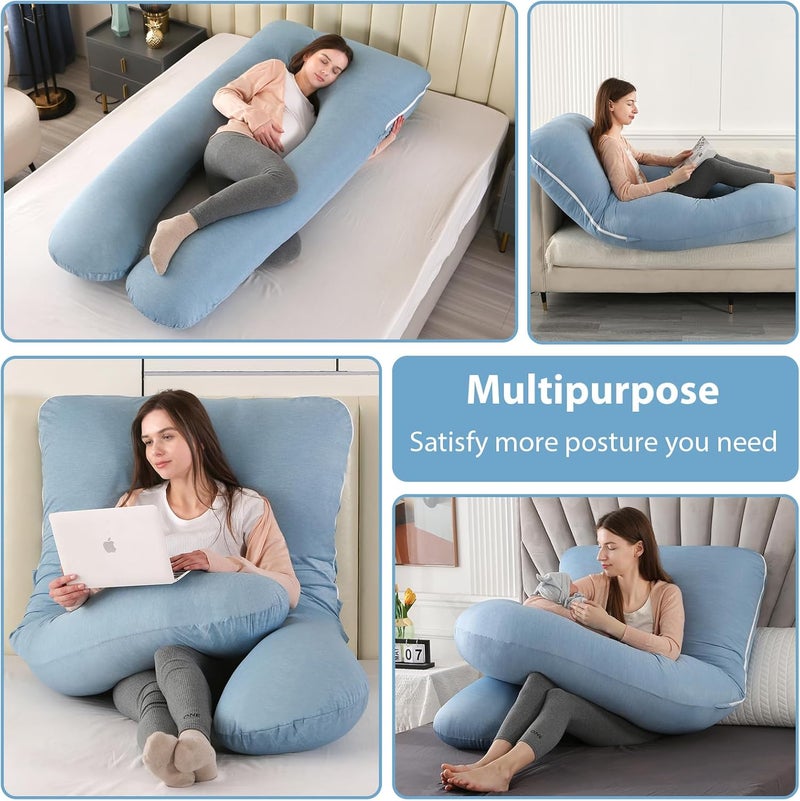 Amagoing Cooling Pregnancy Pillow for Sleeping, U Shaped Maternity Full Body Pillow for Women with Hip, Leg, Back Pain Support, Removable Cooling Cover Included (Light Blue) - Image 5